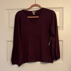 Chico's Deep Purple Long Sleeve V-Neck Top